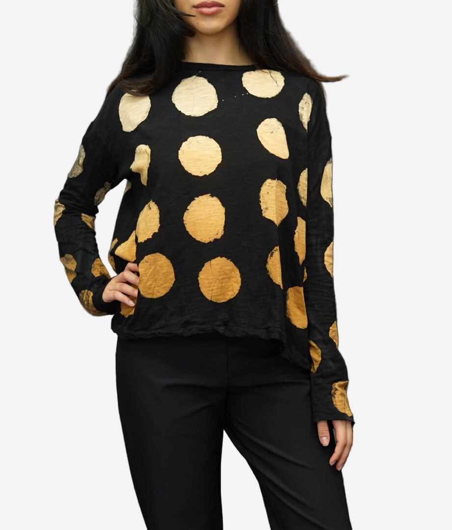 Gilda Midani Round Neck Tree Tee In Pois Black + Degrade Caramel