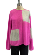 Suzusan Cashmere Seamless Pullover Long Itajime Shibori "Block" in Pink/Light Gray