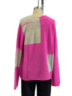 Suzusan Cashmere Seamless Pullover Long Itajime Shibori "Block" in Pink/Light Gray