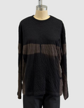 Suzusan Dual Layered Wool Cotton Jersey Long Sleeve Tee in Itajime Shibori Books in Black/Raw Umber