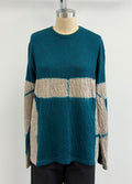 Suzusan Dual Layered Wool Cotton Jersey Long Sleeve Tee in Itajime Shibori Books in Teal/Sand