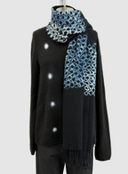 Suzusan Merino Wool Cashmere Hand Fringed Shawl Yatara Miura Shibori Border in Black/Ivory