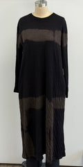 Suzusan Dual Layered Wool Cotton Jersey Long Sleeve Dress Itajime Shibori Books in Black/Raw Umber