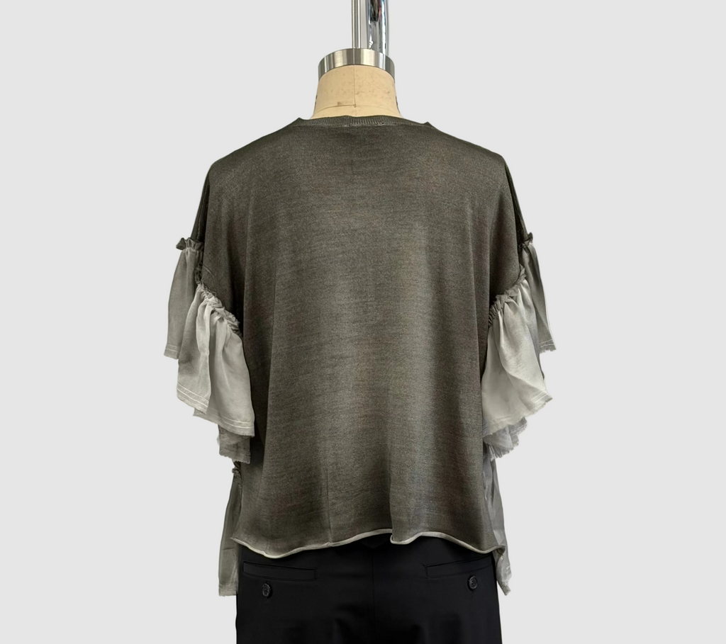 Avant Toi Hand-Painted Pure Silk Round Neck Pullover In Fango