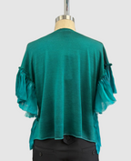 Avant Toi Hand-Painted Pure Silk Round Neck Pullover With Chiffon Flounces In N/Menta