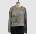 Avant Toi Hand Painted Cotton Round Neck Pullover With Flowers Embroidery In Fango