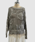 Avant Toi Hand Painted Linen Cotton Net Fabric Round Neck Pullover With Embroidery In Fango