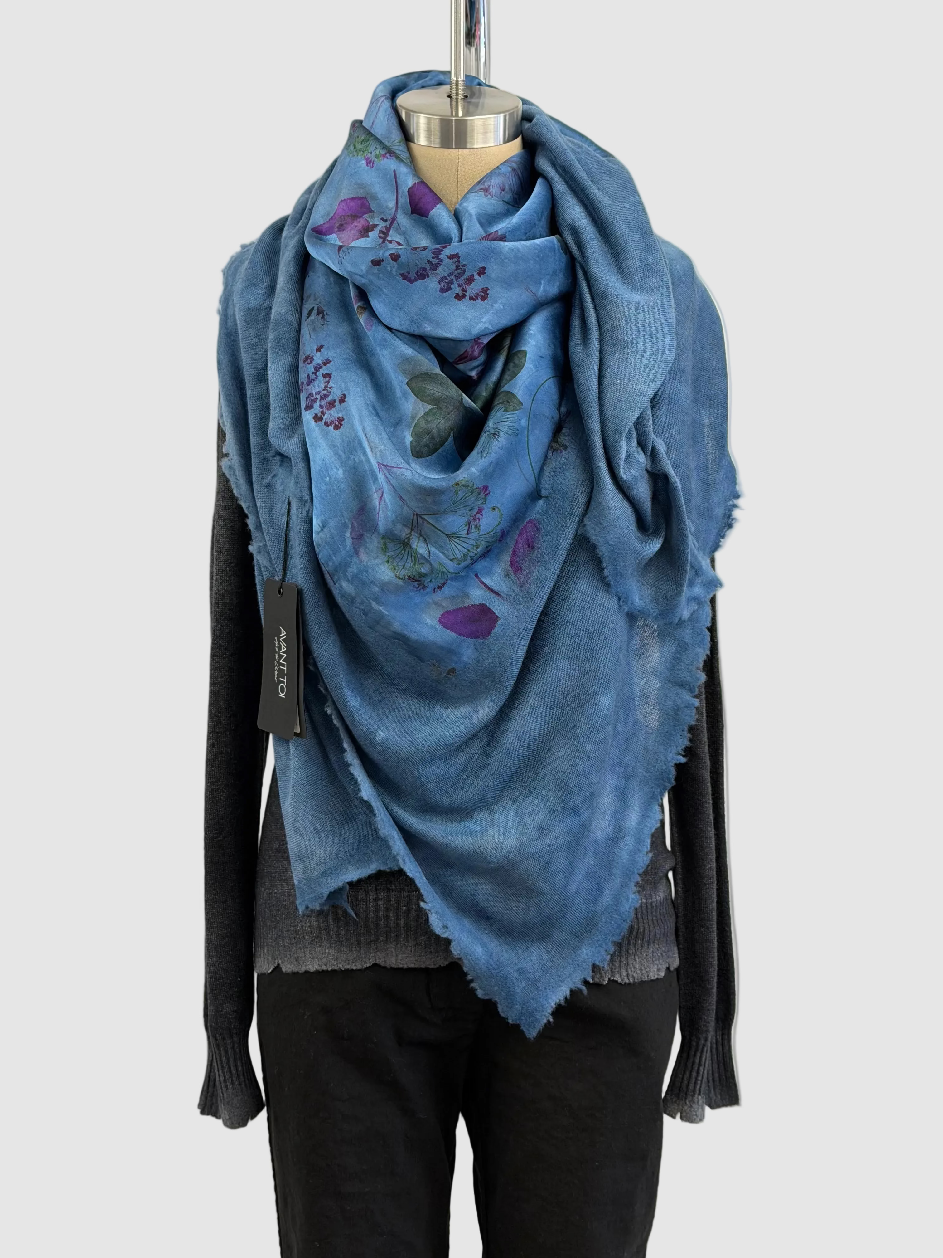 Avant Toi Silk Herbarium Foulard Scarf With Destroyed Edges In Fiume