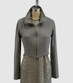Lars Andersson Organic Cropped Zip Up Jacket In Cement