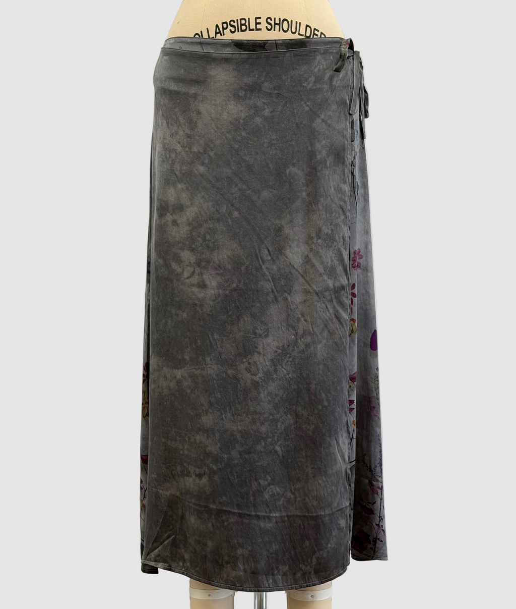 Avant Toi Faded Effect Wrap Patchwork Silk Skirt In Fango