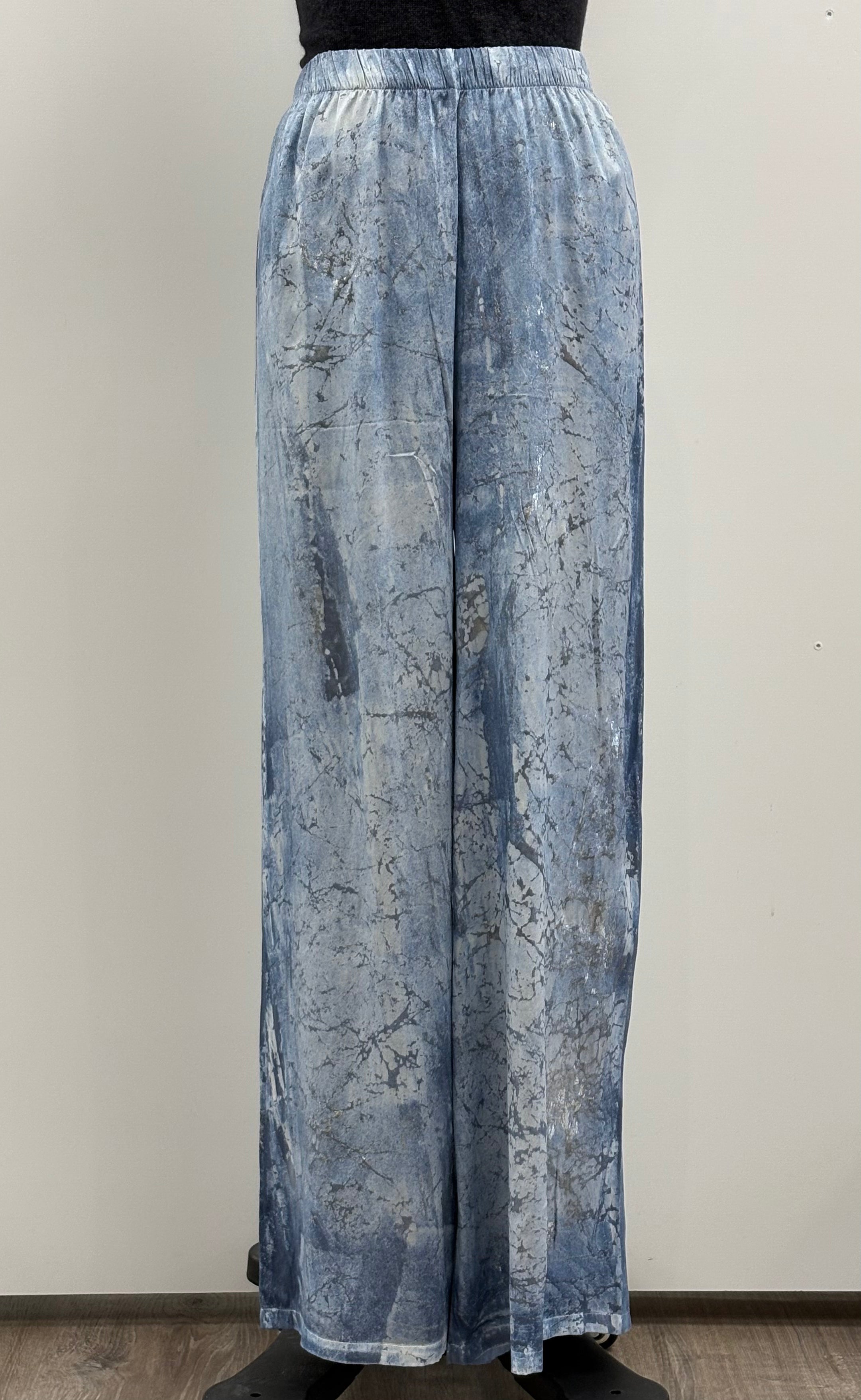 Avant Toi Palazzo Pants in Titanium Blue with Silver Lamination