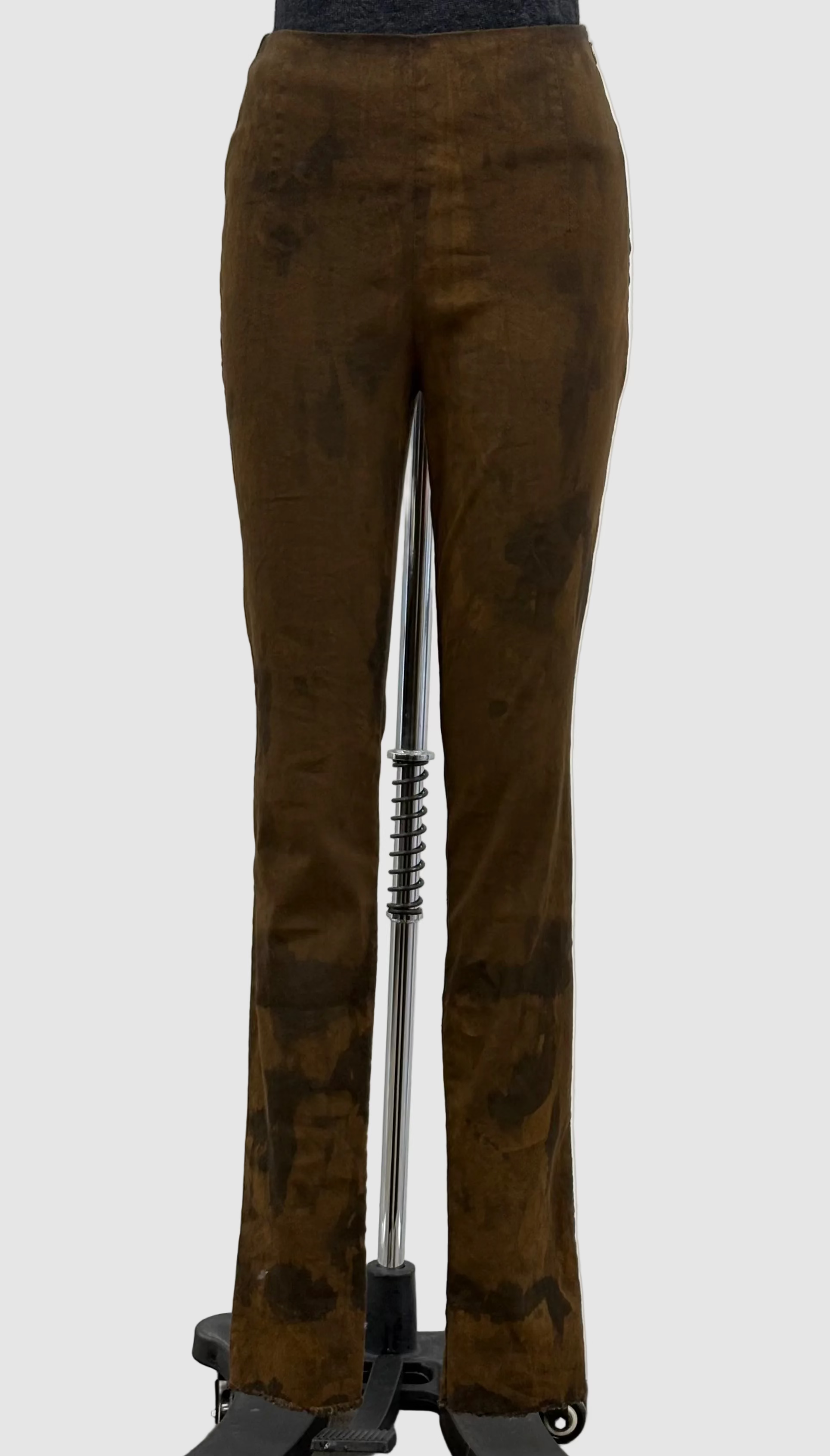 Masnada Skinny Stretch Linen Pant in Brown Camouflage