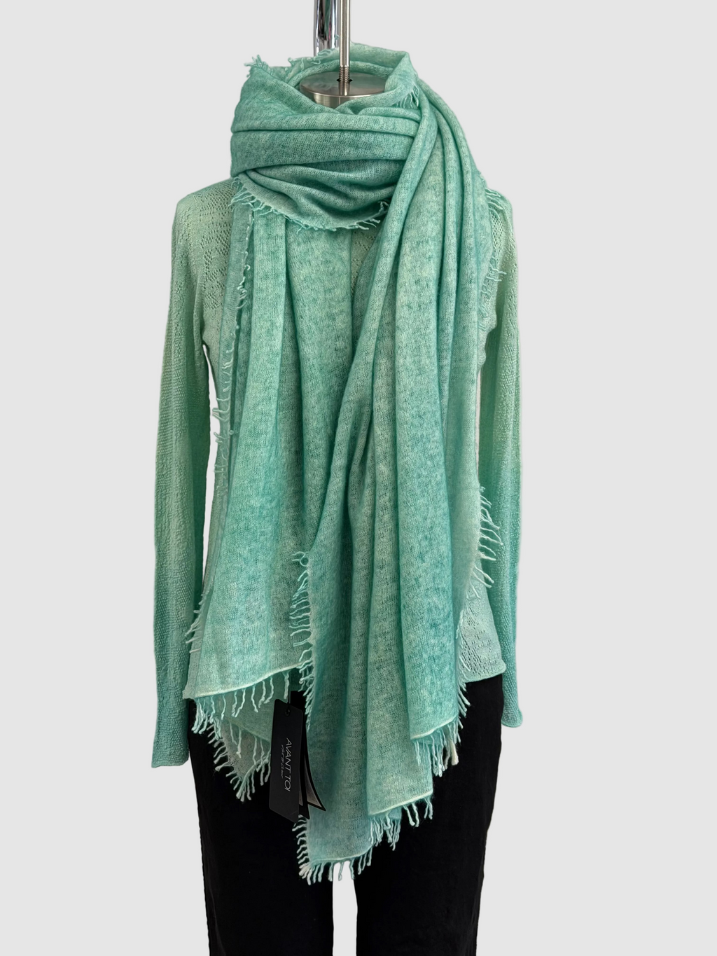 Avant Toi Hand Painted Crewneck Pullover With Openwork Lacy Design In Wave