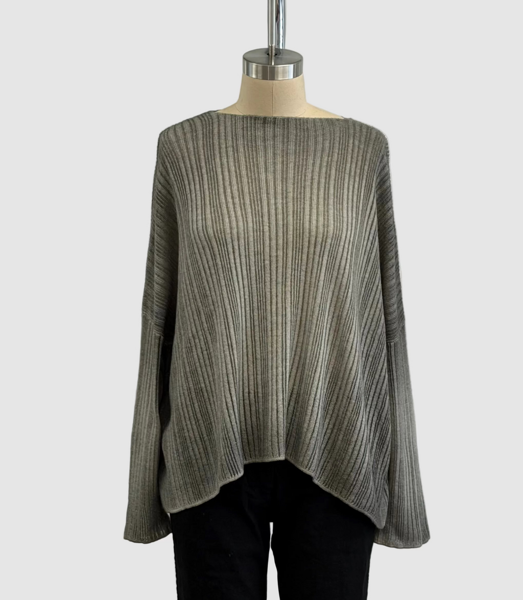 Avant Toi Hand Painted Light Cashmere Oversize Ribbed Boat Neck Pullover In Fango