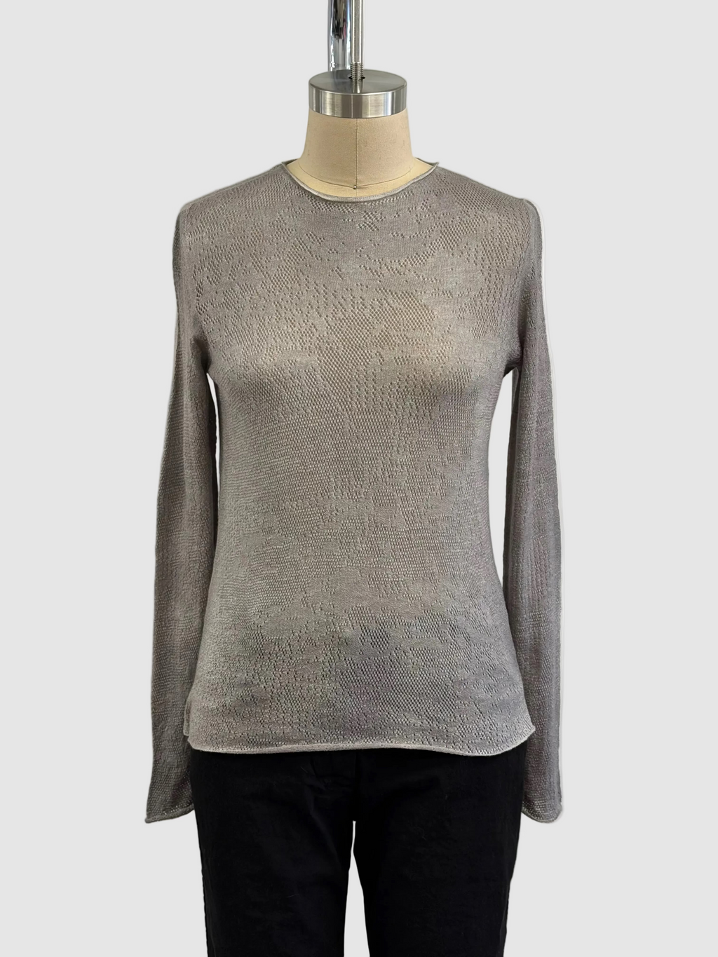 Avant Toi Hand Painted Crewneck Pullover With Openwork Lacy Design In Ash