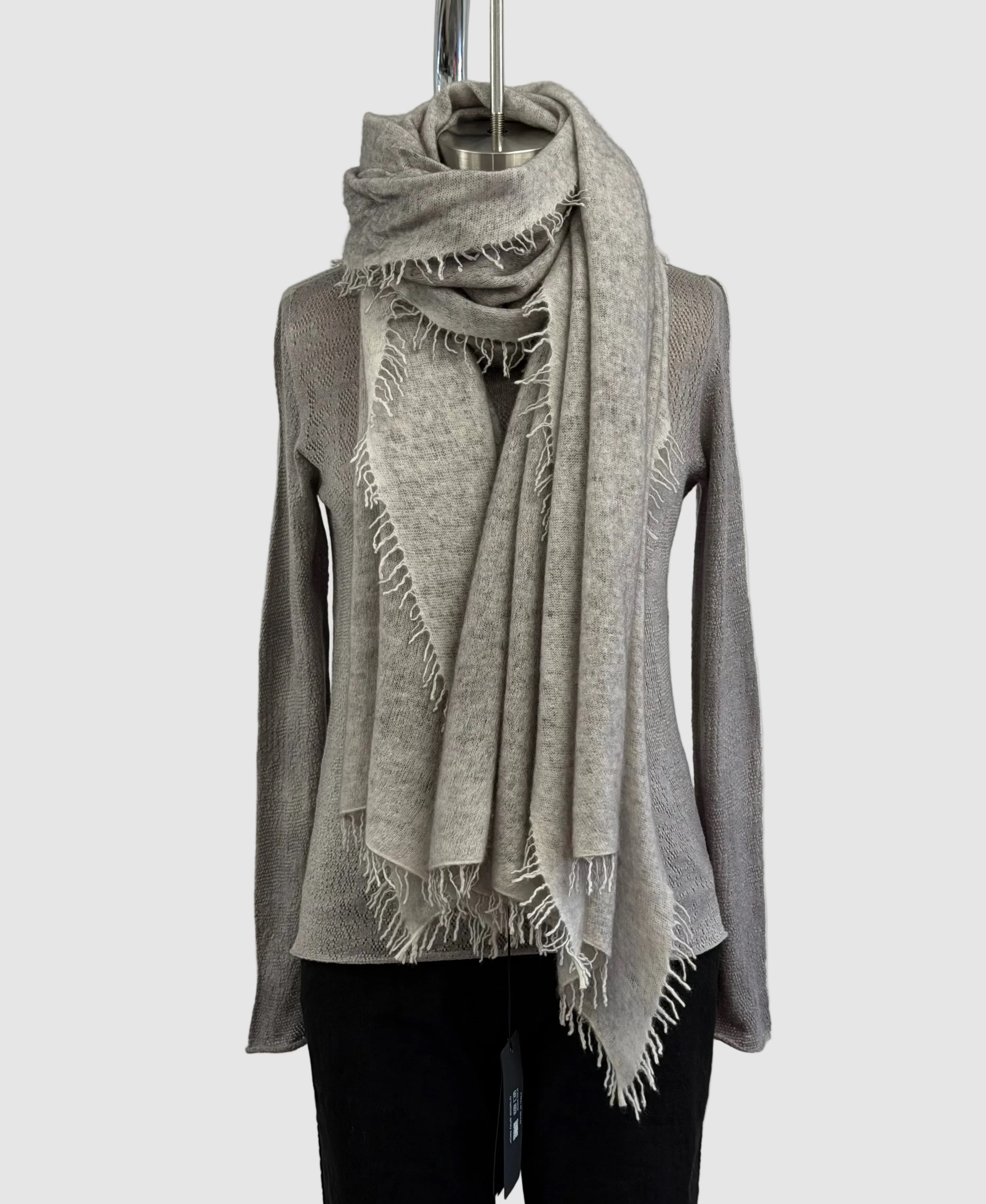 Avant Toi Hand Painted Crewneck Pullover With Openwork Lacy Design In Ash