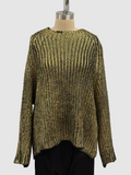 Avant Toi Extrafine Merino Wool Cable Laminated Sweater in Nero Gold