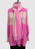 Suzusan Hand-Woven Feather Weight Cashmere Shawl Pink White Tesuji Yoroidan Shibori