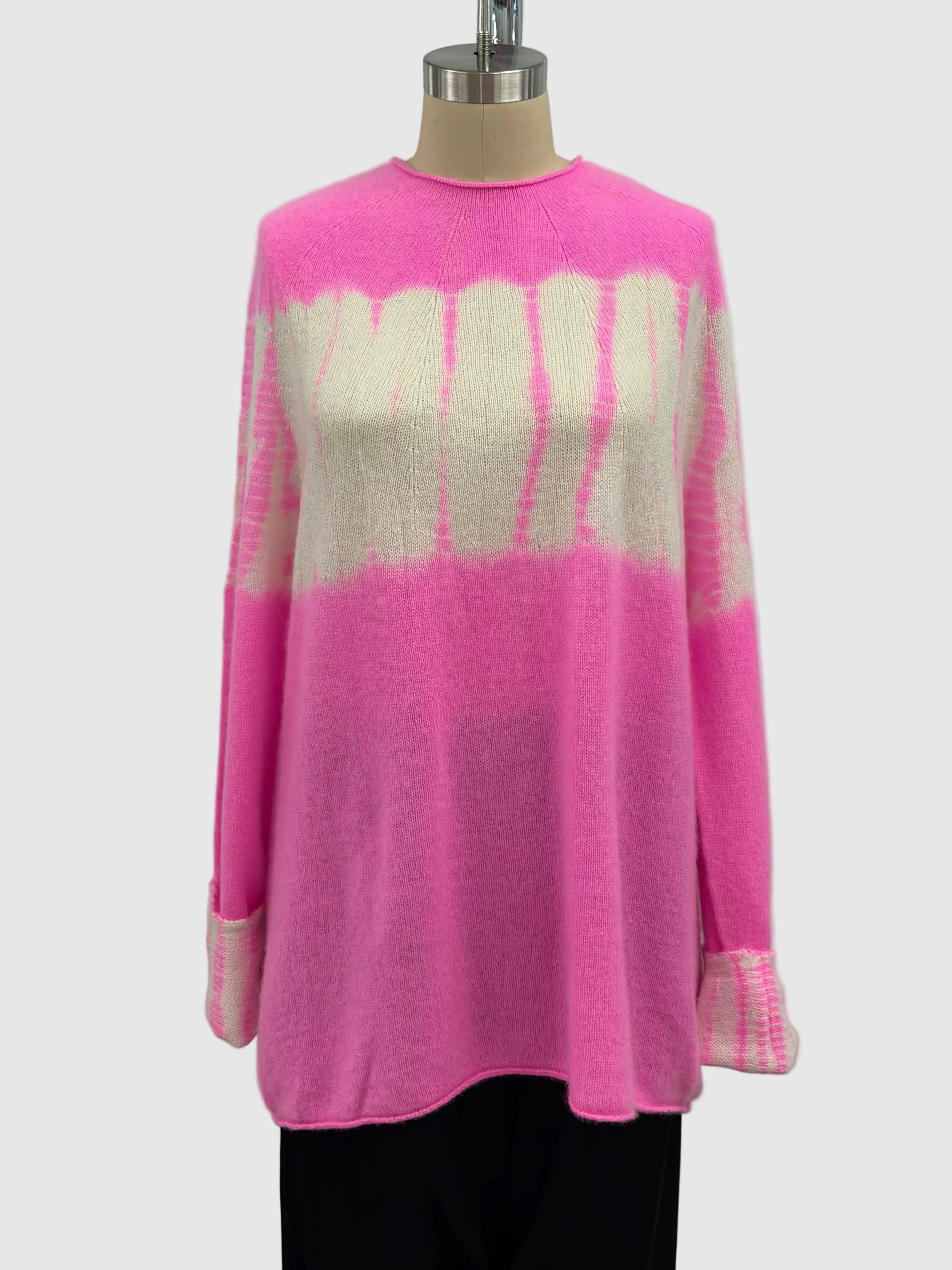 Suzusan Cashmere Long Seamless Pullover Pink White Tesuji Yoroidan Shibori