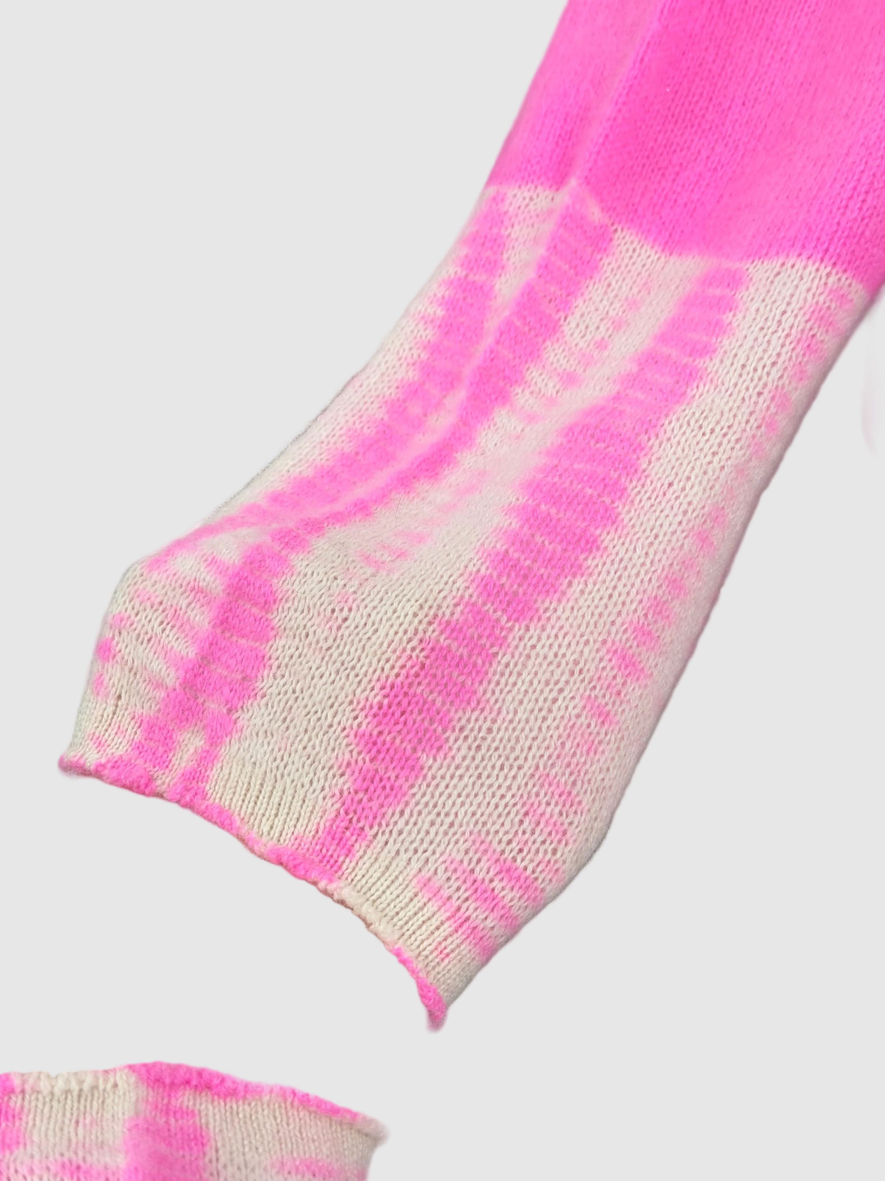Suzusan Cashmere Long Seamless Pullover Pink White Tesuji Yoroidan Shibori