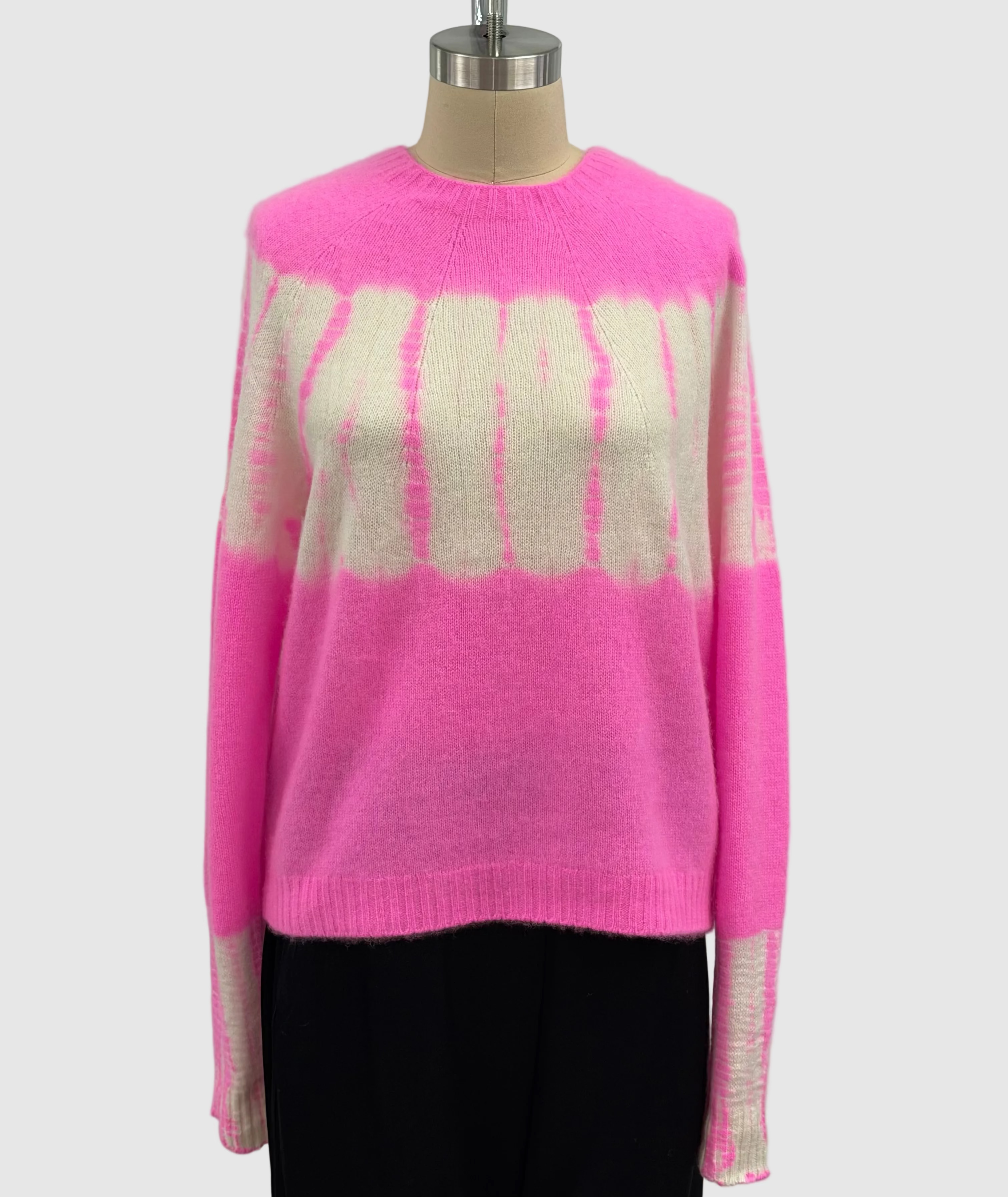 Suzusan Cashmere Short Pullover Pink White Tesuji Yoroidan Shibori