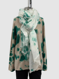 Suzusan Feather Weight Large Cashmere Shawl Green & White Madara Shibori