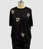 Suzusan Washable Merino Wool Knit T-Shirt Kochou Shibori Black & Natural White