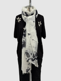 Suzusan Feather Weight Large Cashmere Shawl Black & White Madara Shibori