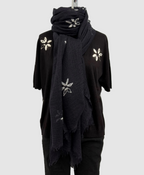Suzusan Feather Weight Large Cashmere Shawl Black & White Kochou Shibori
