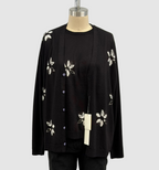 Suzusan Washable Merino Wool Cardigan Kochou Shibori Black & Natural White