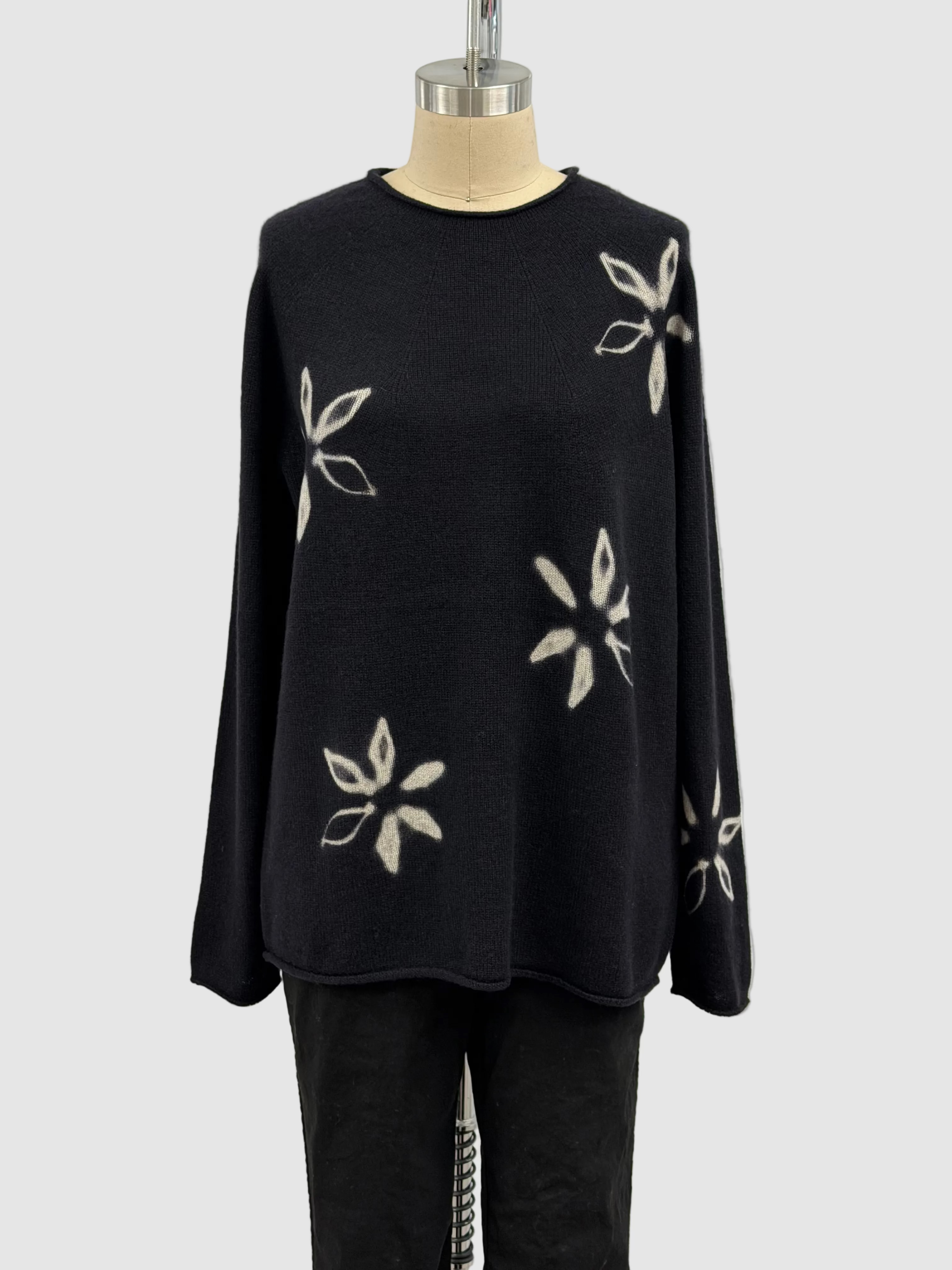 Suzusan Cashmere Long Seamless Pullover Black & Light Gray Kochou Shibori