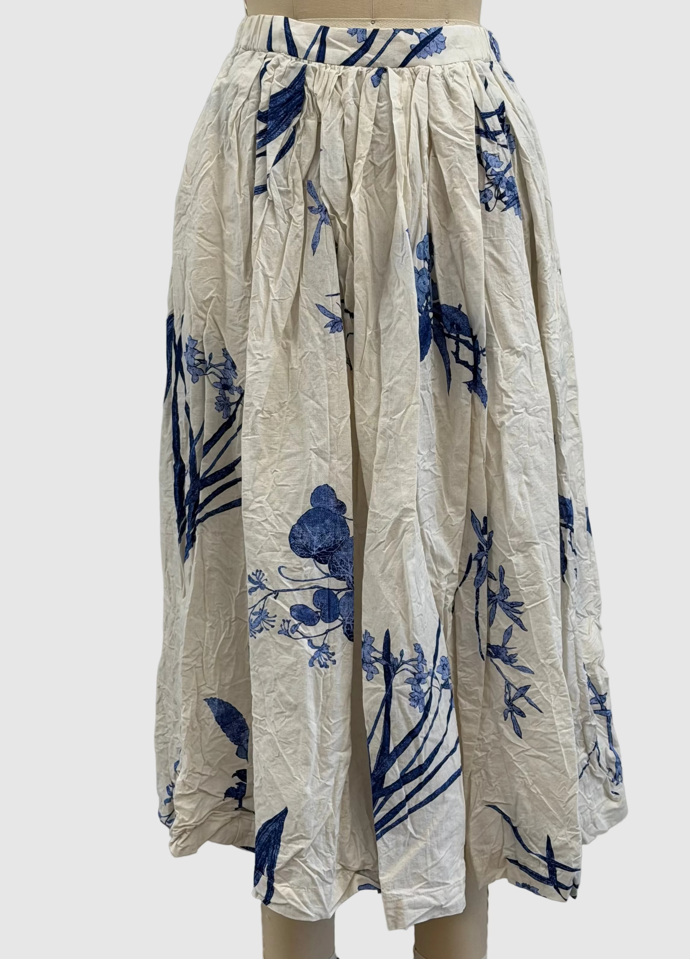 Pas De Calais Japonism Flower Print Cotton Skirt In Ivory