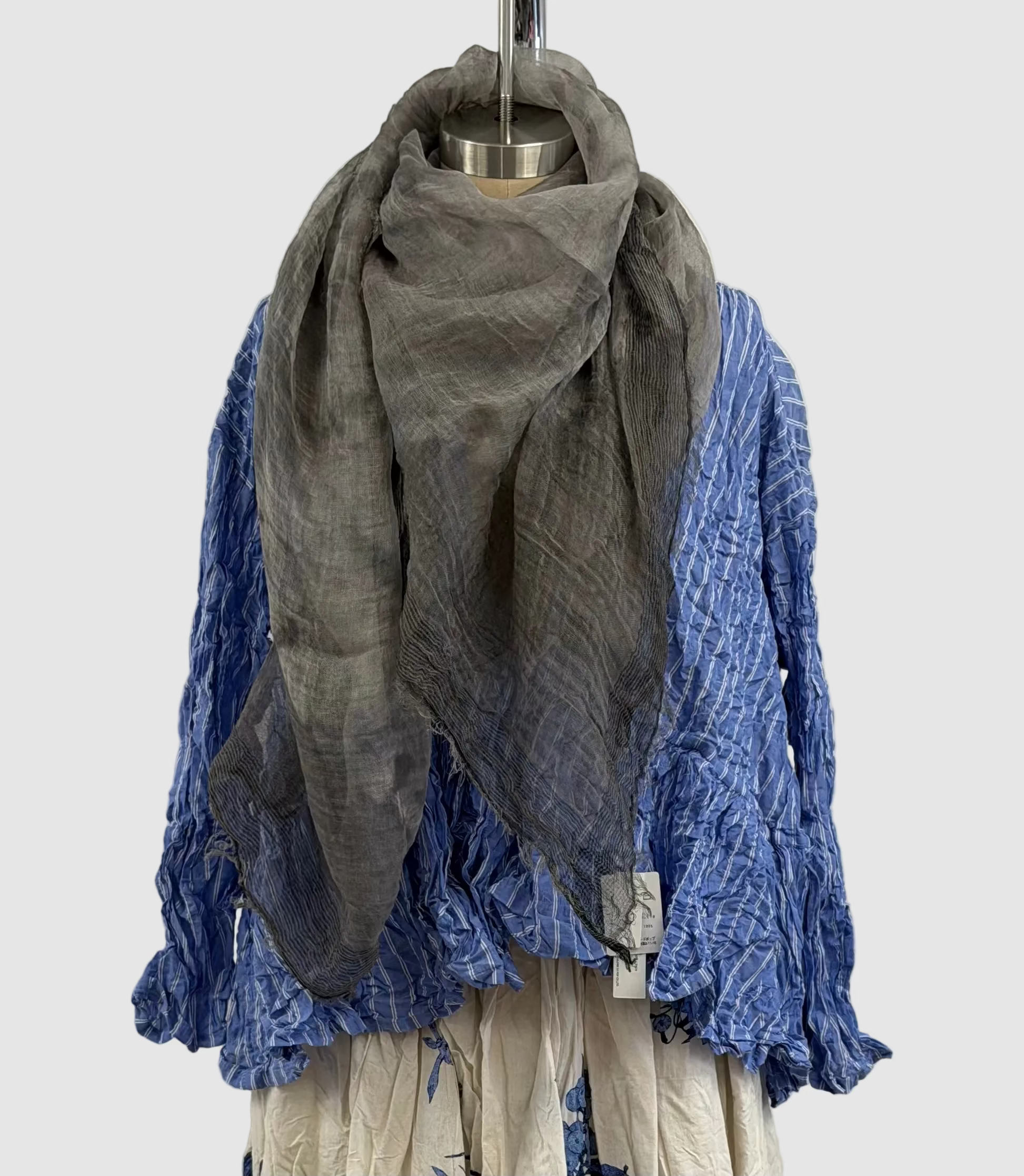Pas De Calais Linen Gauze Willow Dye Stole In Gray