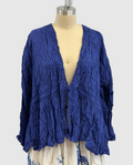 Pas De Calais Blue Shirring Stripe Wrap Blouse In Navy