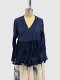 Pas De Calais Cotton Silk Lawn Wrap Blouse In Navy
