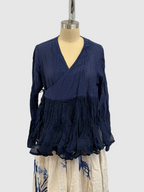 Pas De Calais Cotton Silk Lawn Wrap Blouse In Navy