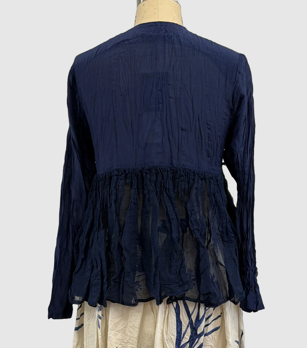 Pas De Calais Cotton Silk Lawn Wrap Blouse In Navy