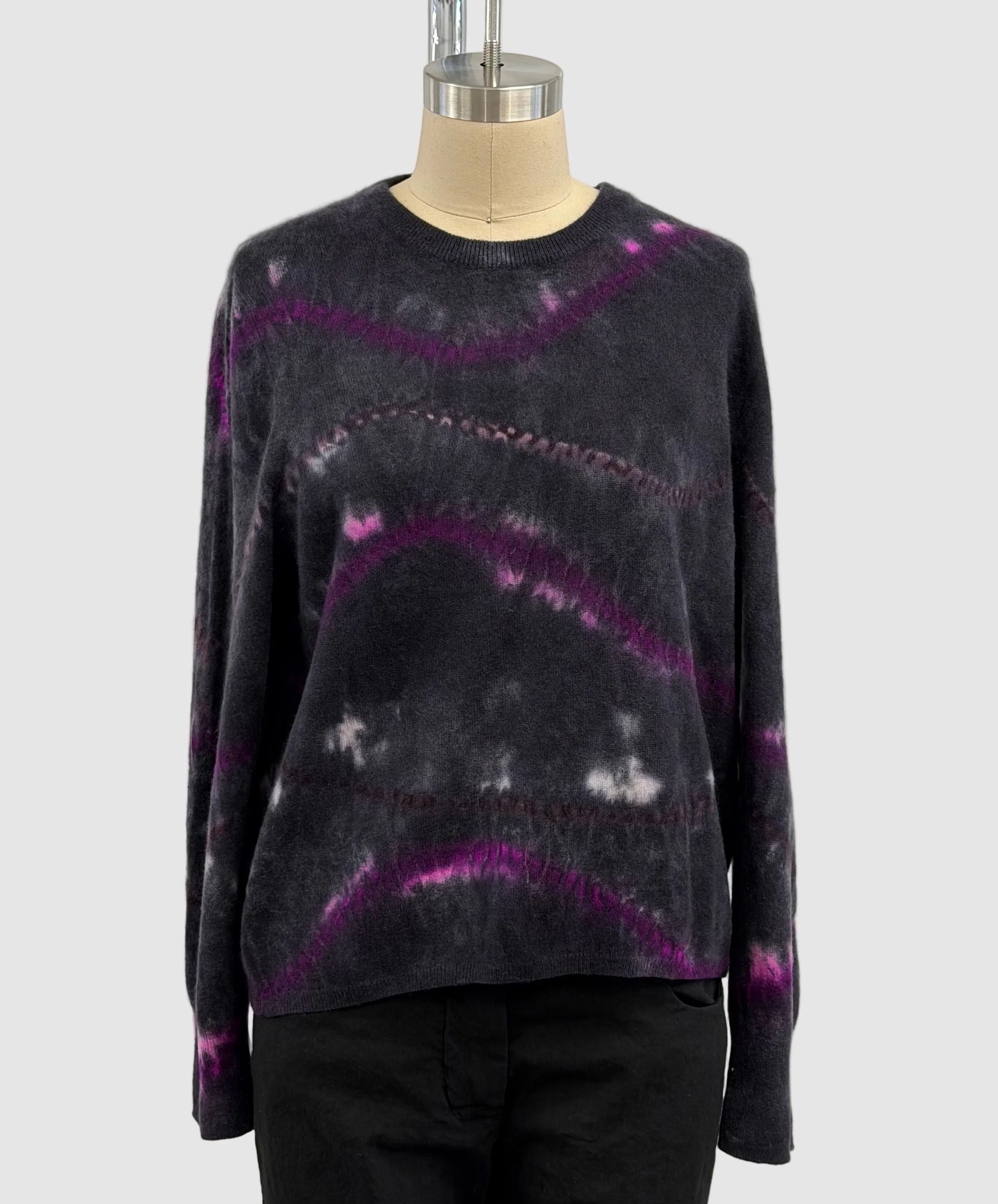 Galadriel Mattei Cashmere Crewneck Drunken Sailor Sweater In Black With Roses