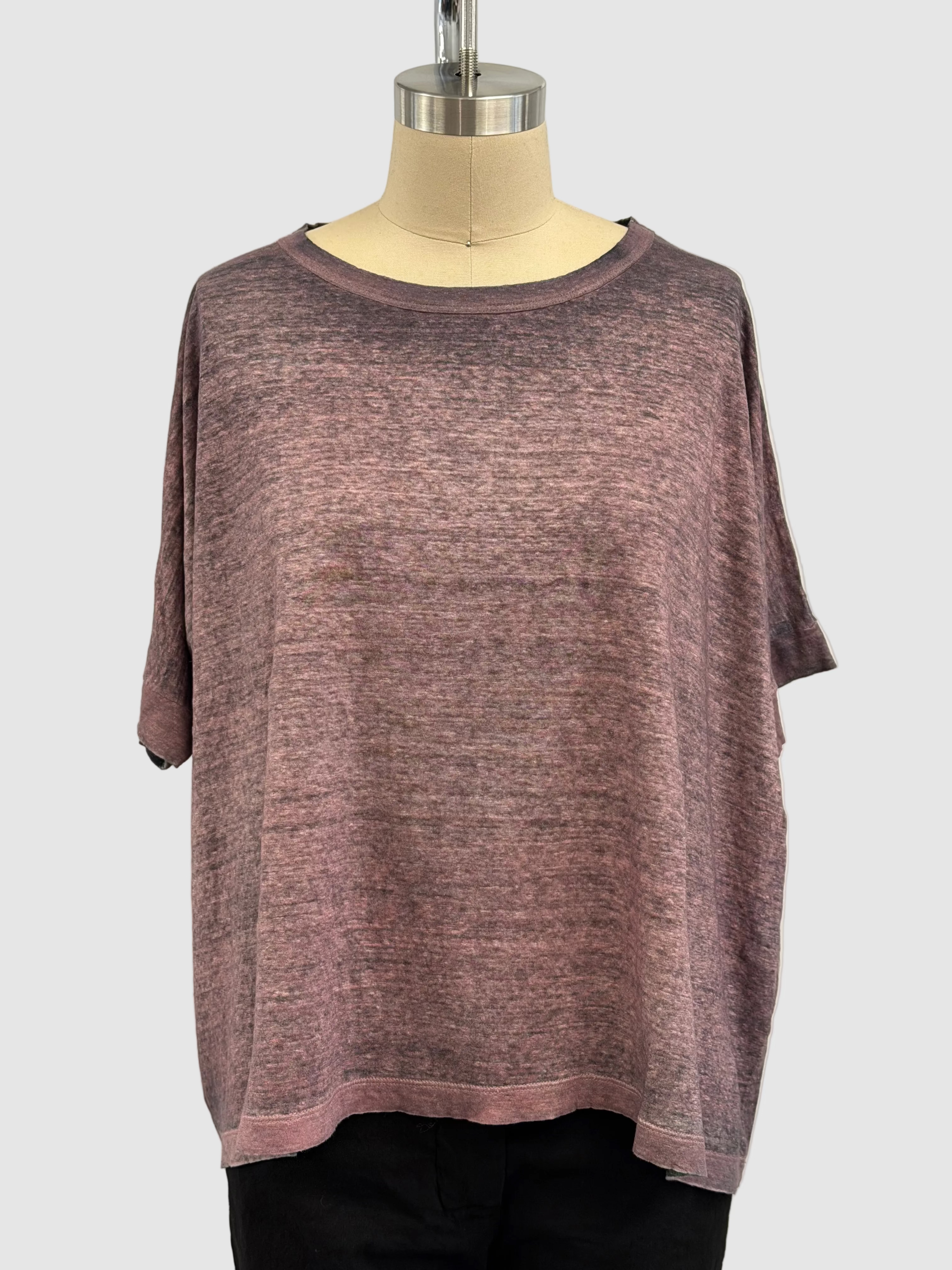 Avant Toi Hand-Painted Linen Round Neck T-Shirt In N/Wisteria