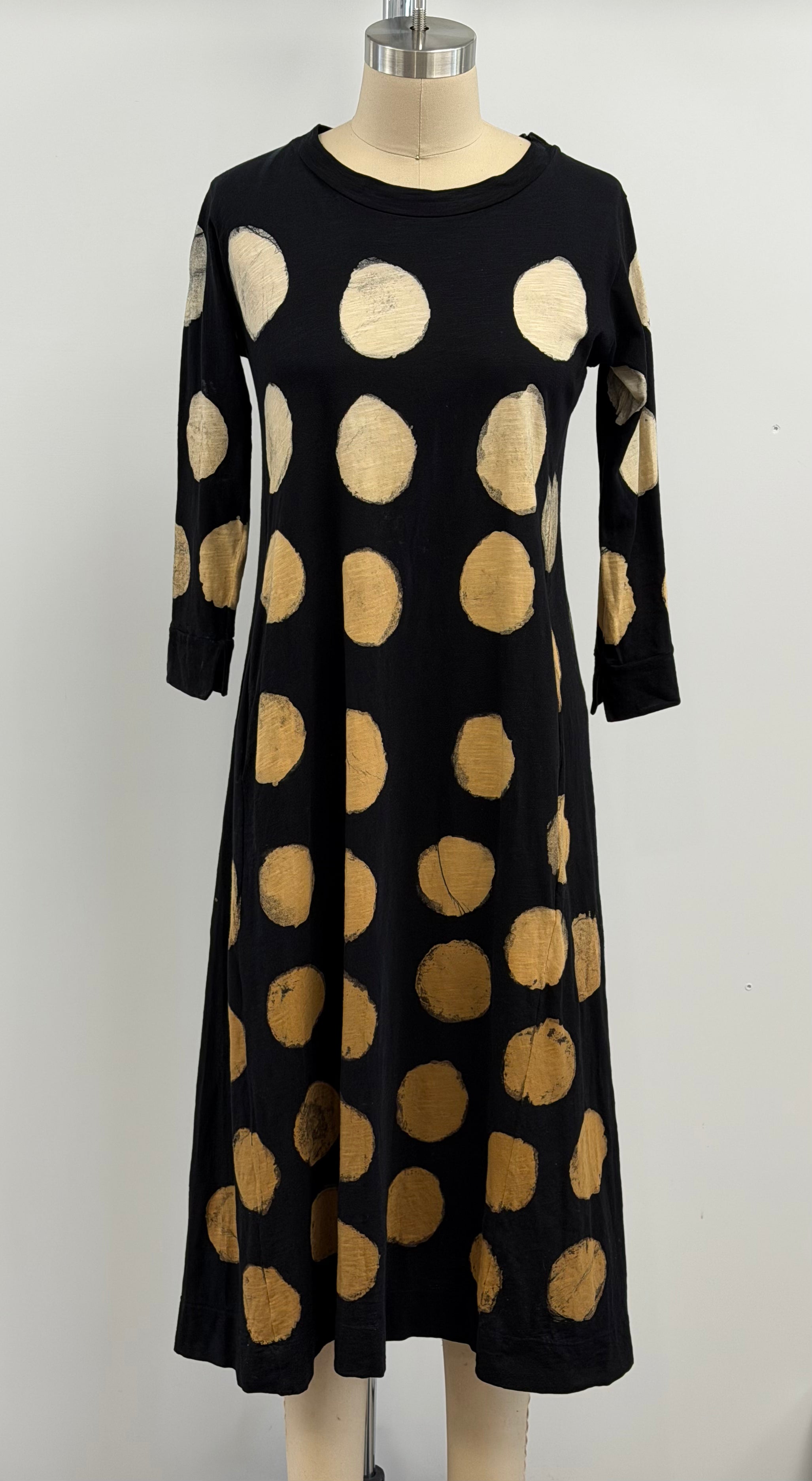 Gilda Midani 3/4 Sleeve Maria Dress in Pois Degrade Caramel+Black