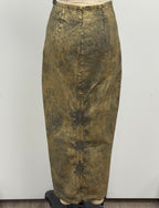 Masnada Laminated Stretch Linen Skirt in Olive