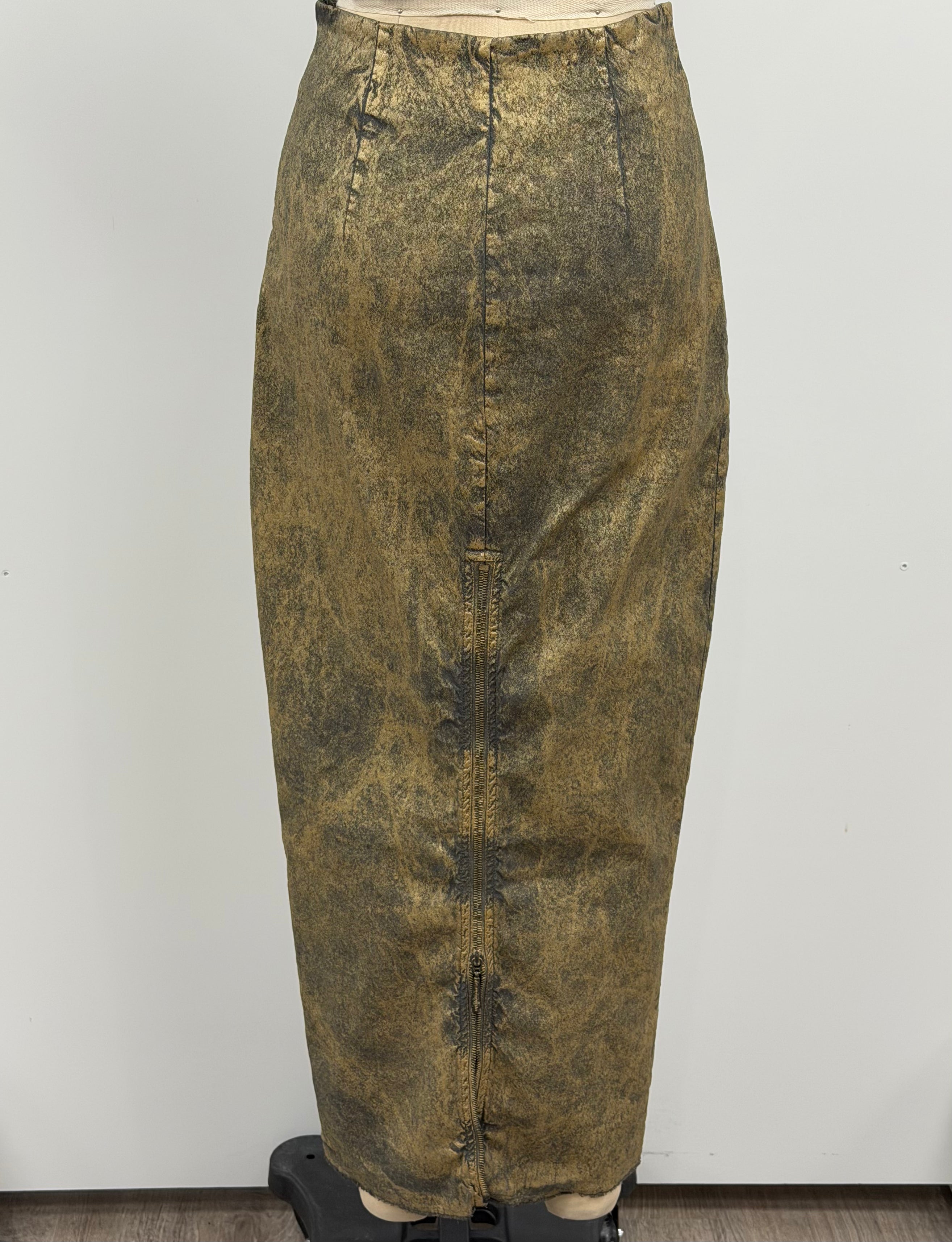 Masnada Laminated Stretch Linen Skirt in Olive