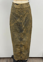 Masnada Laminated Stretch Linen Skirt in Olive