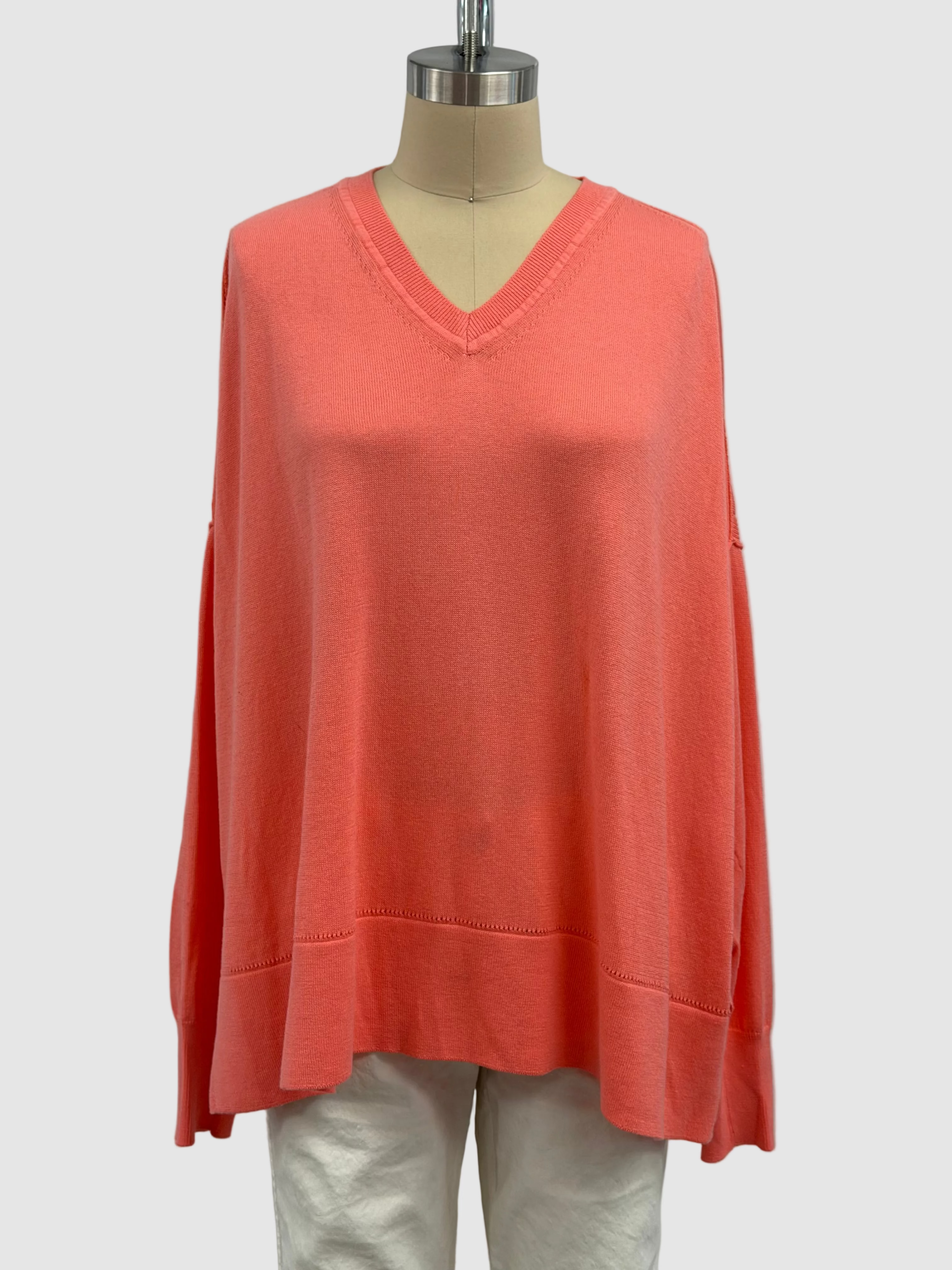 Michael Gabriel Oversized V Neck Cotton Sweater In Coral