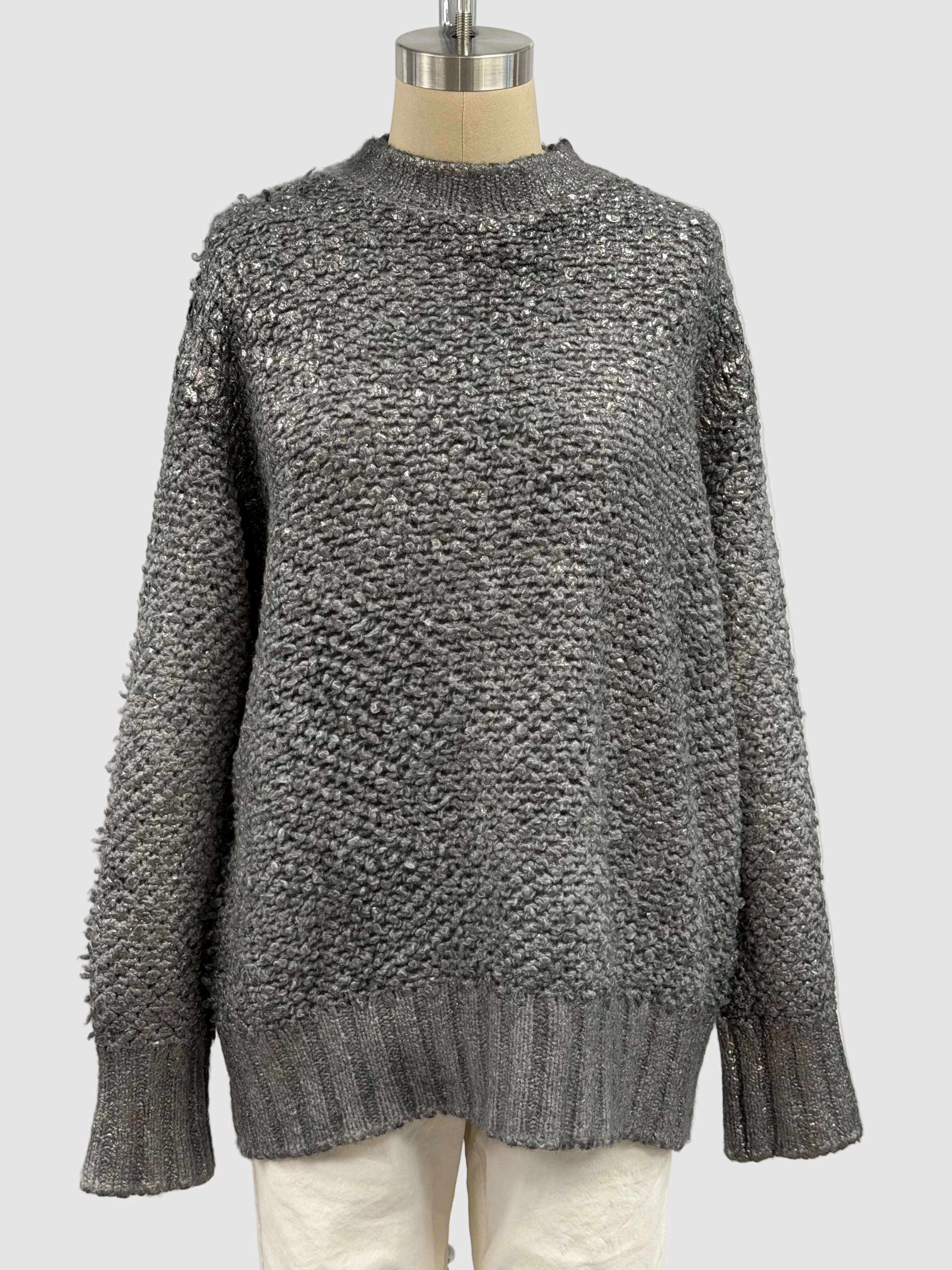 Avant Toi Hand-Painted Round Neck Furry Stitch Pullover With Lamination