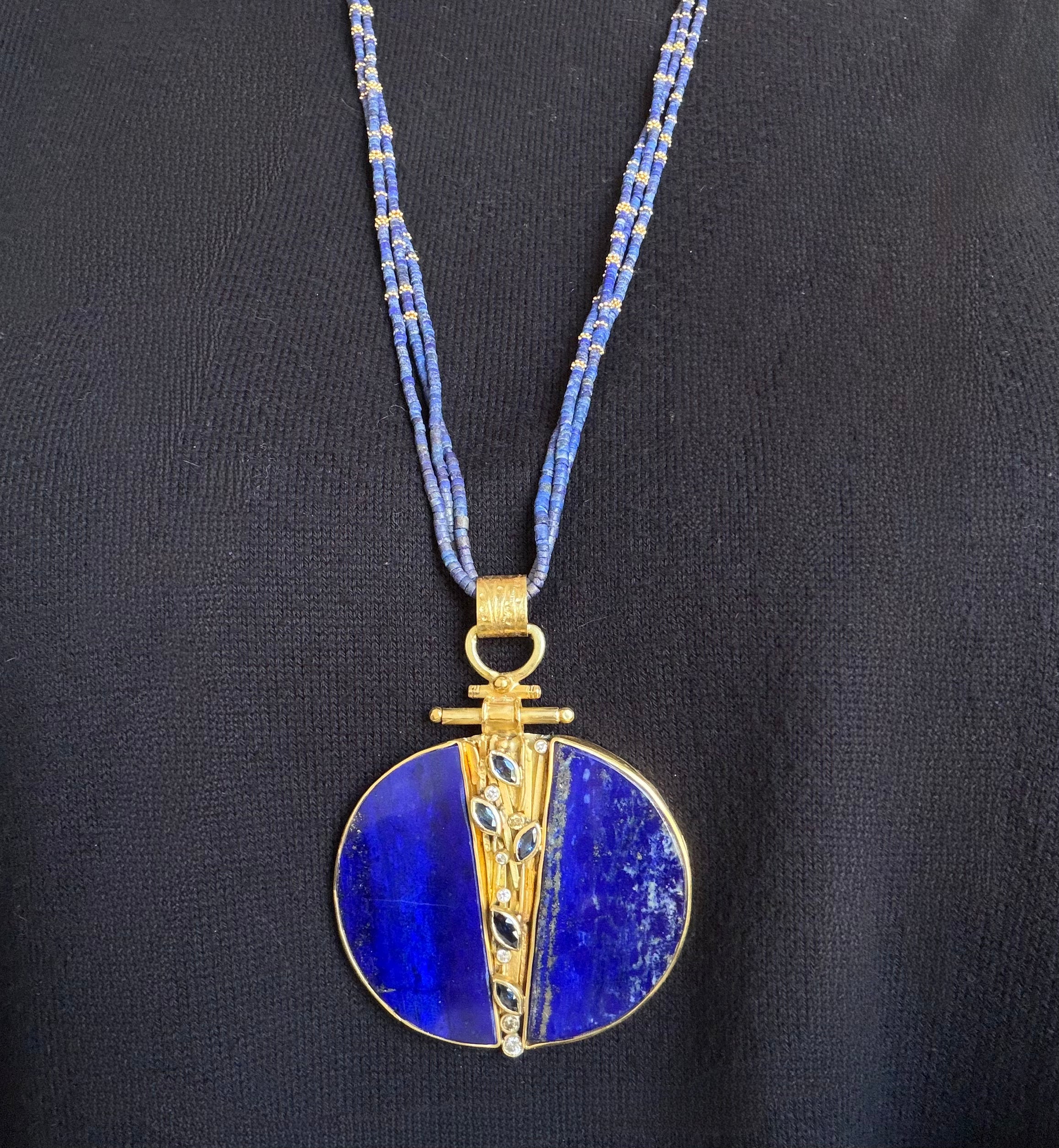 Lapis Lazuli Sapphires 22k Gold with Diamonds Necklace