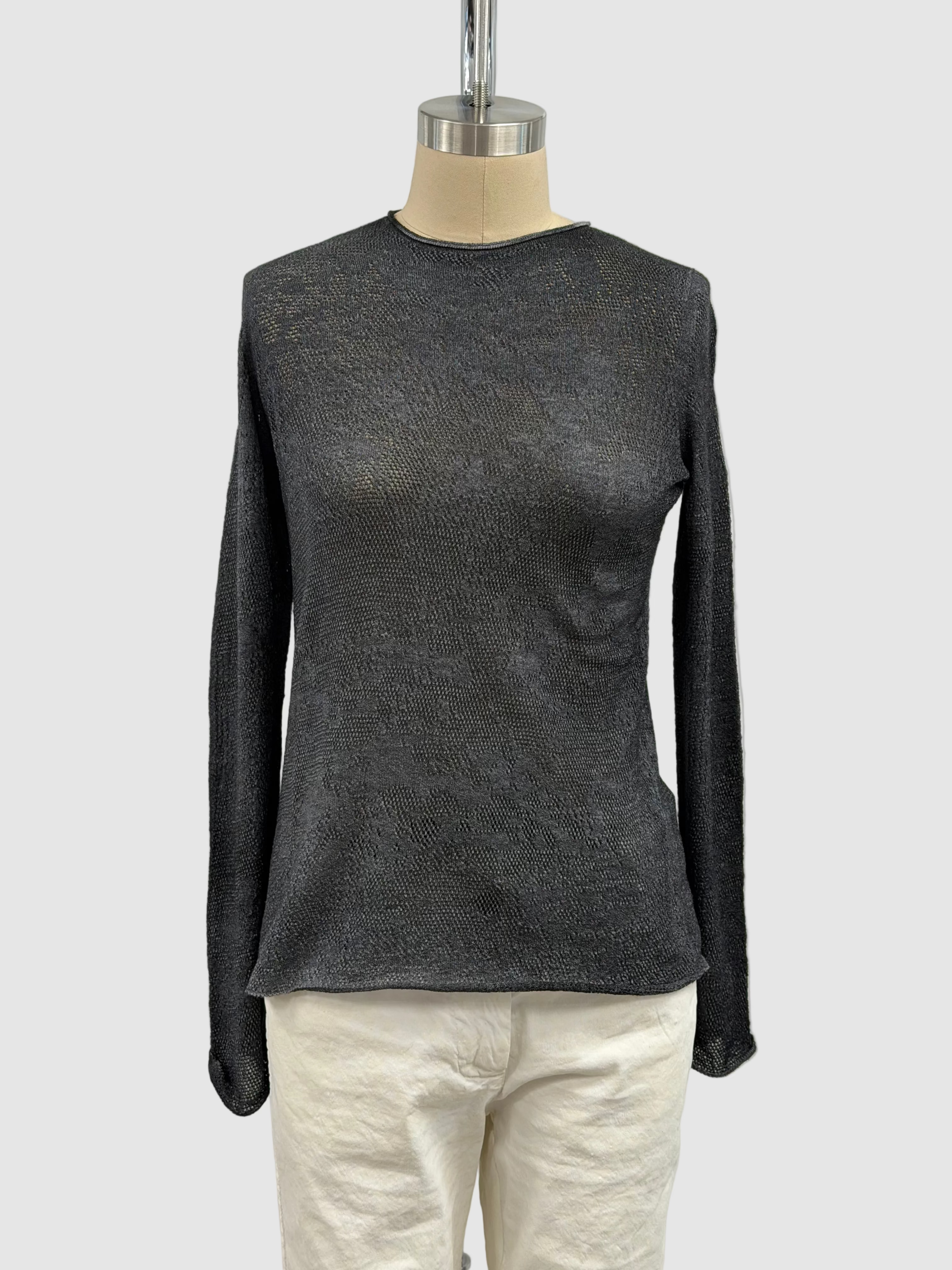 Avant Toi Hand-Painted Crewneck Pullover With Openwork Lacy Design In Nero