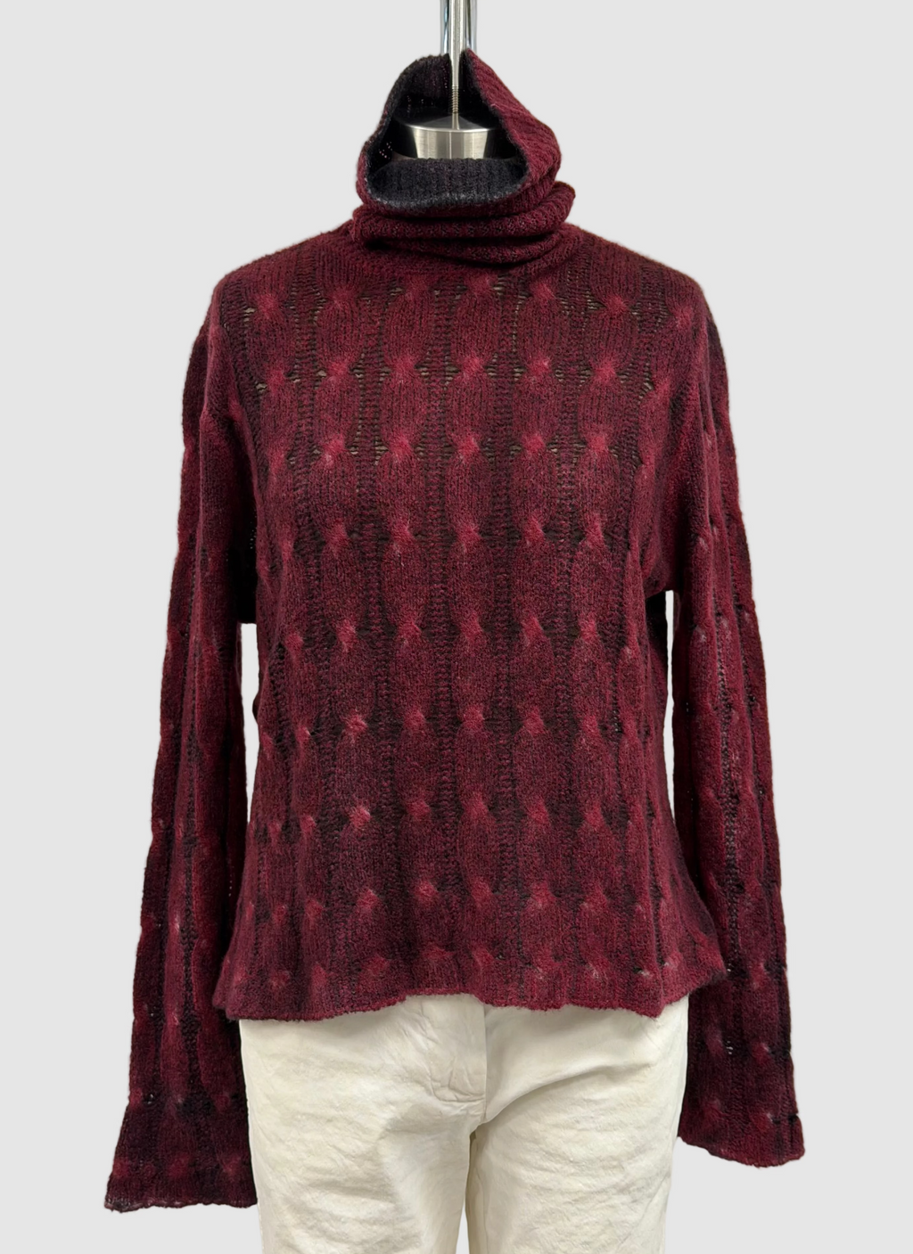 Avant Toi Hand Painted Braided High Neck Cashmere-Silk Pullover In Nero Wine