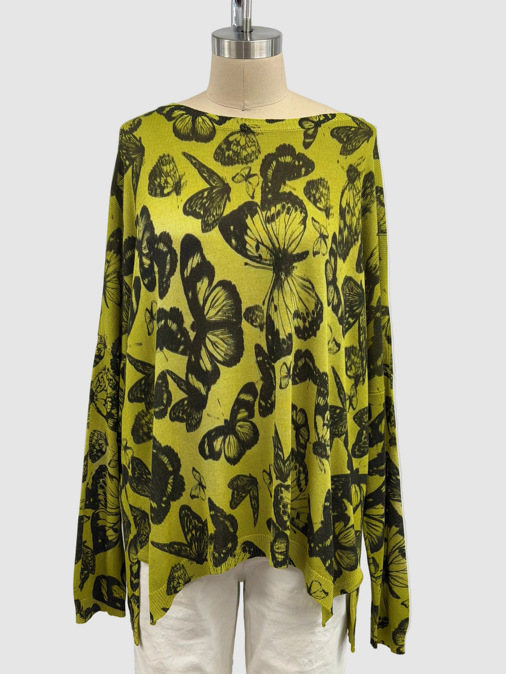 Avant Toi Silk Maglia Barchetta Oversized Stampa Farfalle in Lime