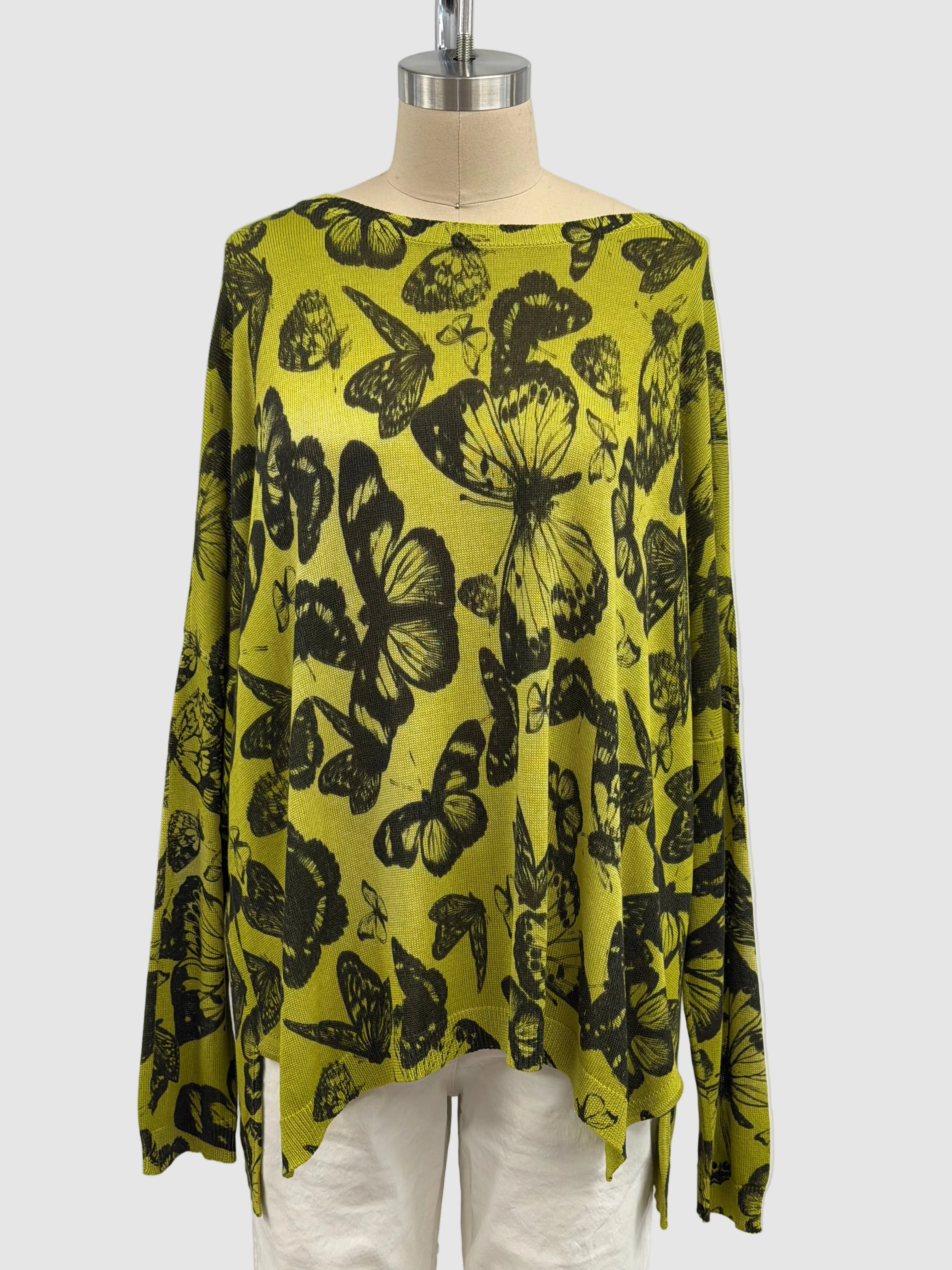 Avant Toi Silk Maglia Barchetta Oversized Stampa Farfalle in Lime